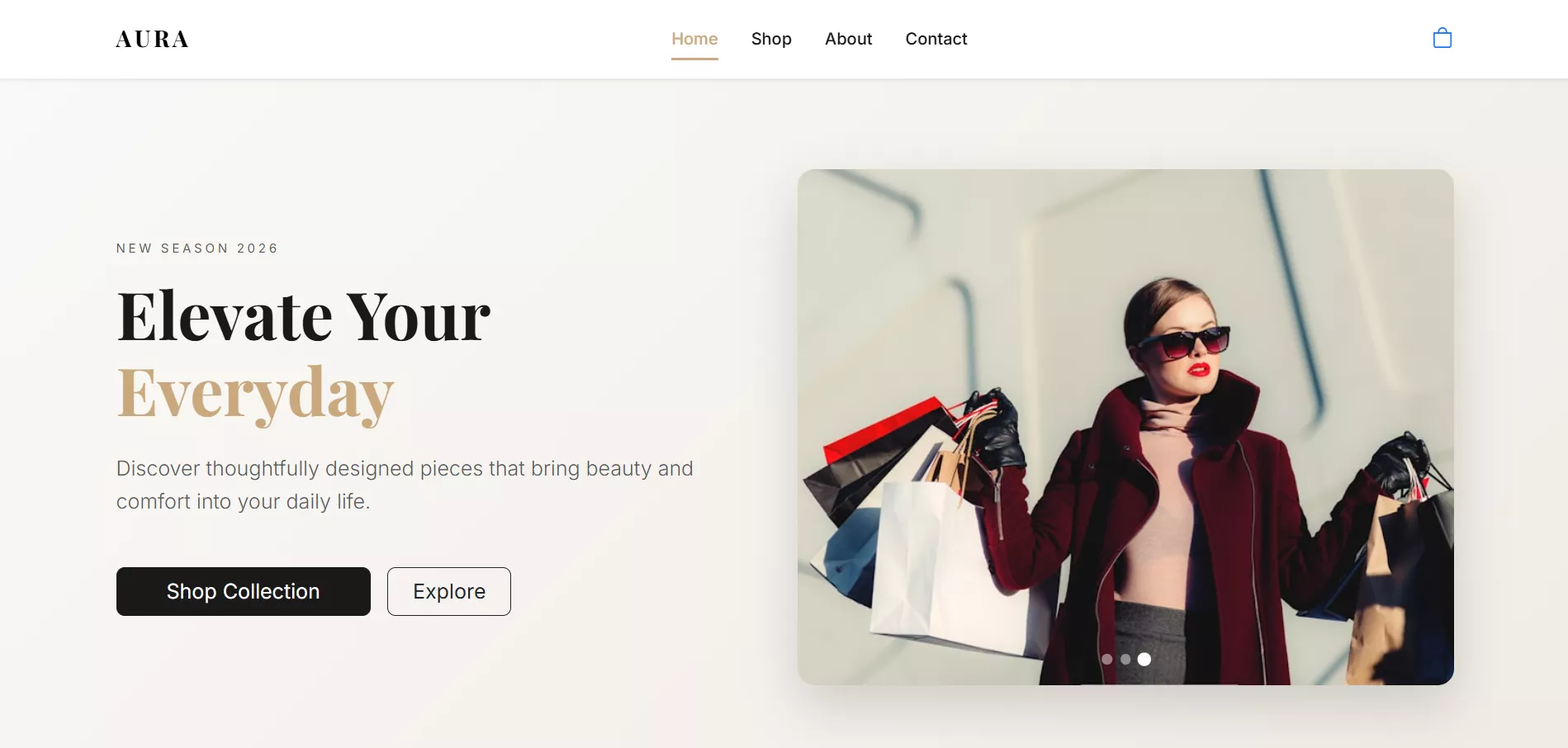 Aura modern lifestyle e-commerce store website screenshot