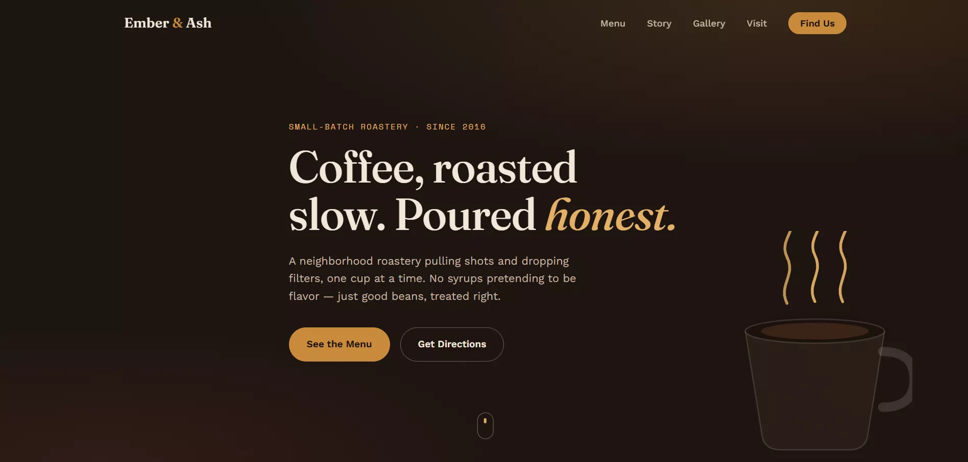 Ember & Ash Coffee Roasters website homepage screenshot
