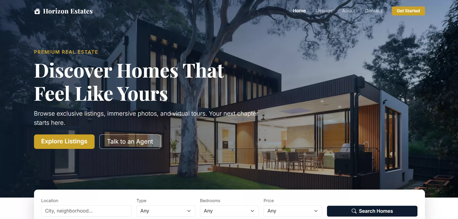 Horizon Estates real estate website screenshot