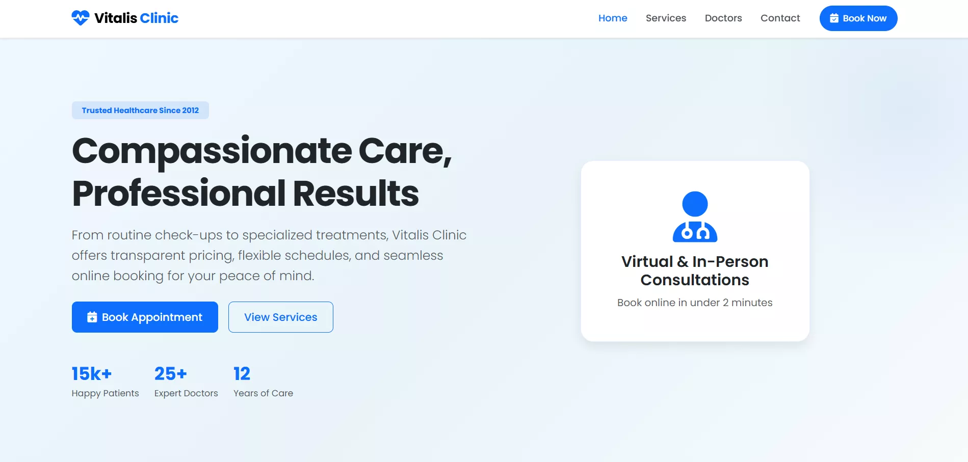 Vitalis Clinic healthcare website screenshot